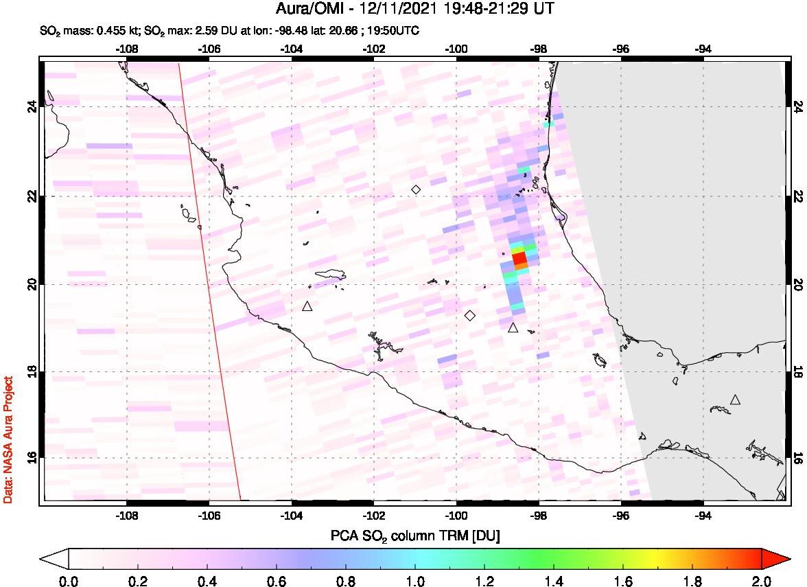A sulfur dioxide image over Mexico on Dec 11, 2021.