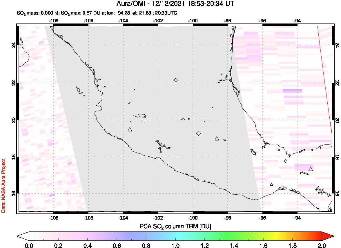 A sulfur dioxide image over Mexico on Dec 12, 2021.