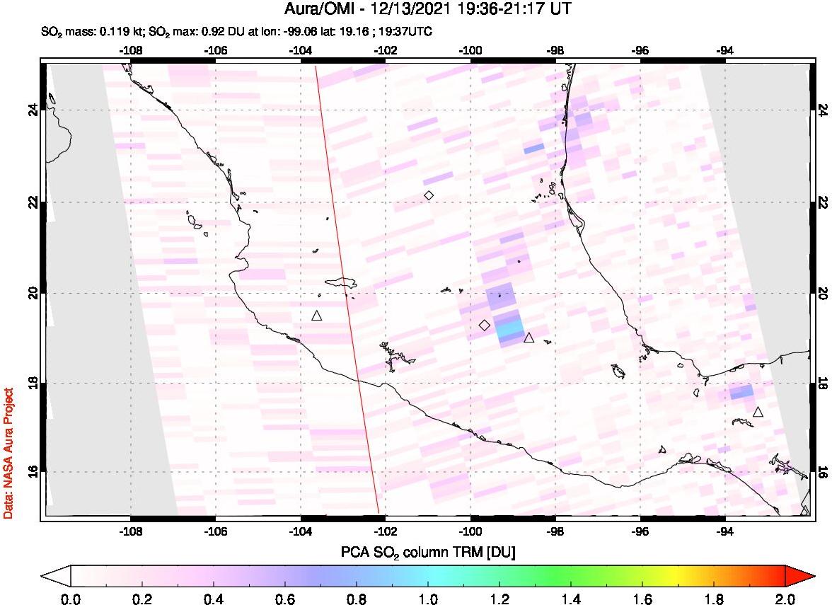 A sulfur dioxide image over Mexico on Dec 13, 2021.