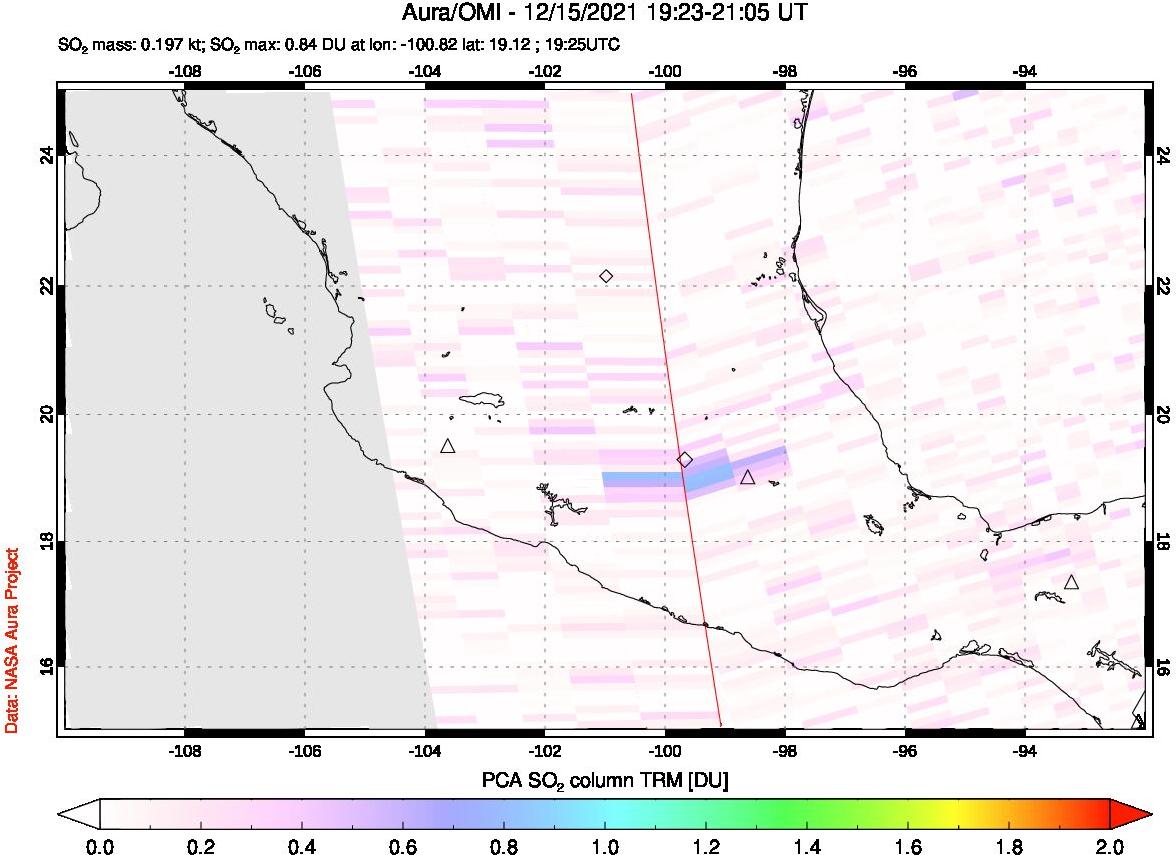 A sulfur dioxide image over Mexico on Dec 15, 2021.