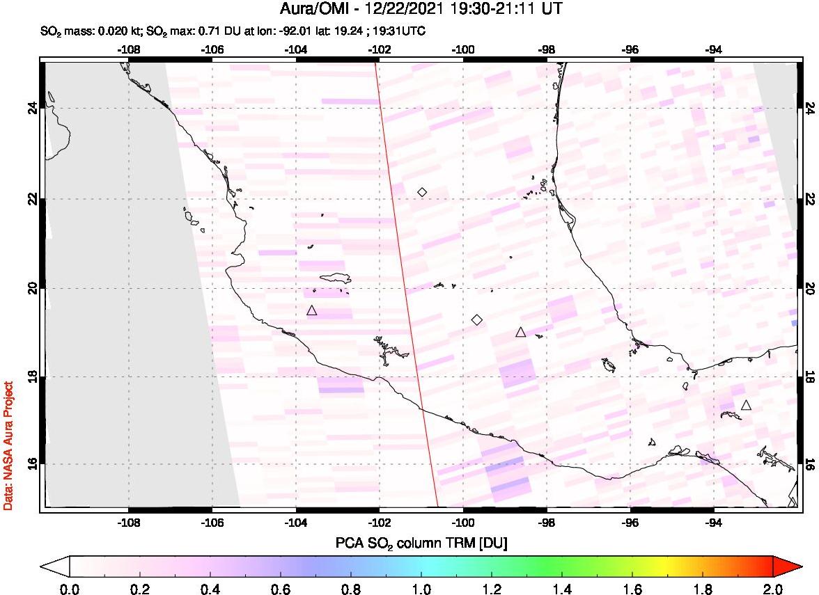 A sulfur dioxide image over Mexico on Dec 22, 2021.