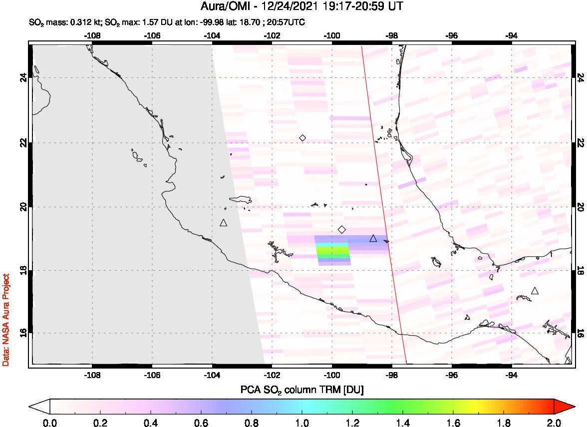 A sulfur dioxide image over Mexico on Dec 24, 2021.
