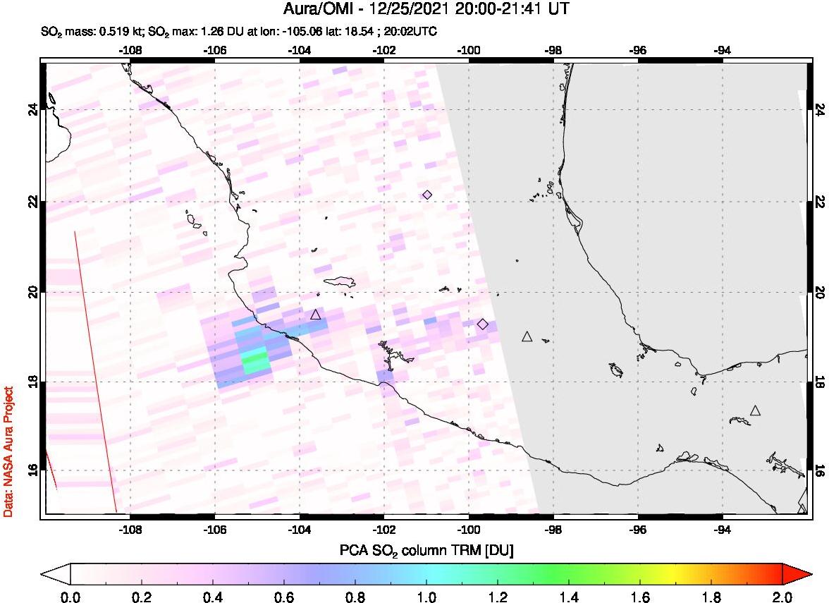 A sulfur dioxide image over Mexico on Dec 25, 2021.