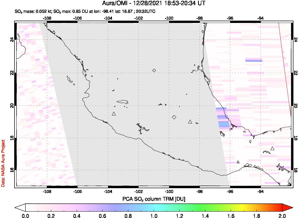 A sulfur dioxide image over Mexico on Dec 28, 2021.