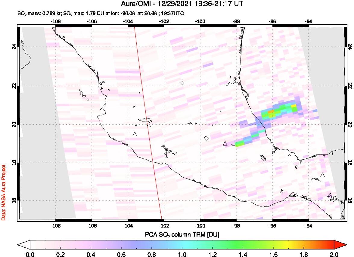 A sulfur dioxide image over Mexico on Dec 29, 2021.