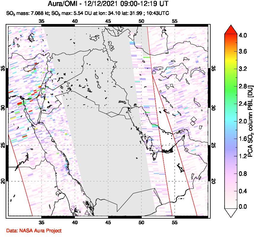 A sulfur dioxide image over Middle East on Dec 12, 2021.