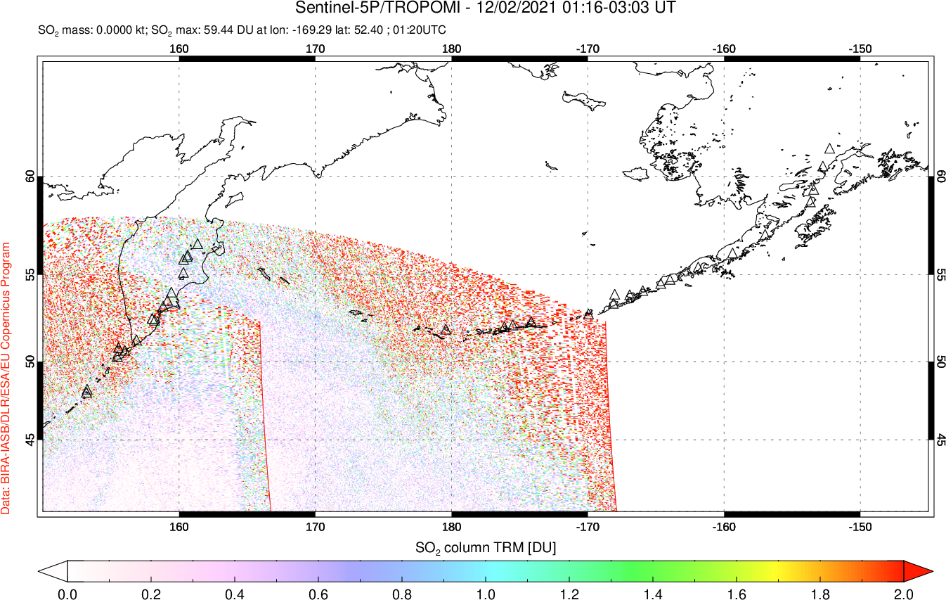 A sulfur dioxide image over North Pacific on Dec 02, 2021.