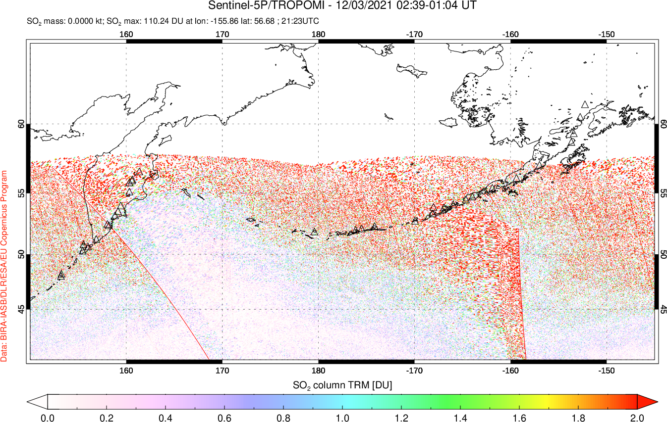 A sulfur dioxide image over North Pacific on Dec 03, 2021.