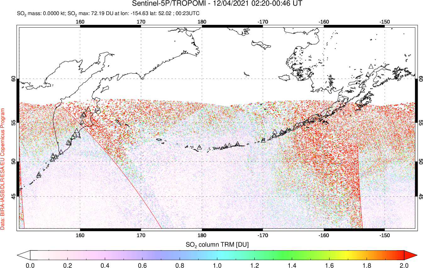 A sulfur dioxide image over North Pacific on Dec 04, 2021.