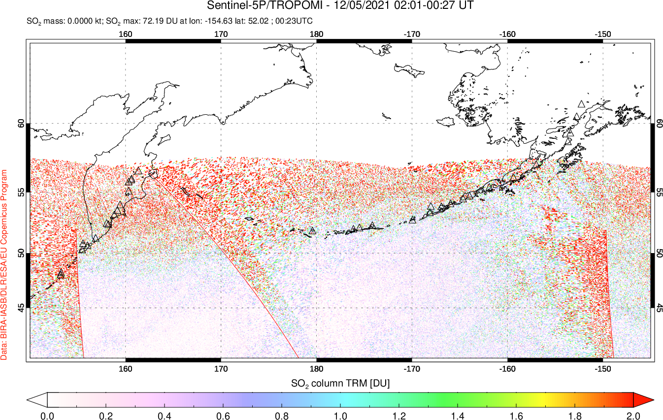 A sulfur dioxide image over North Pacific on Dec 05, 2021.