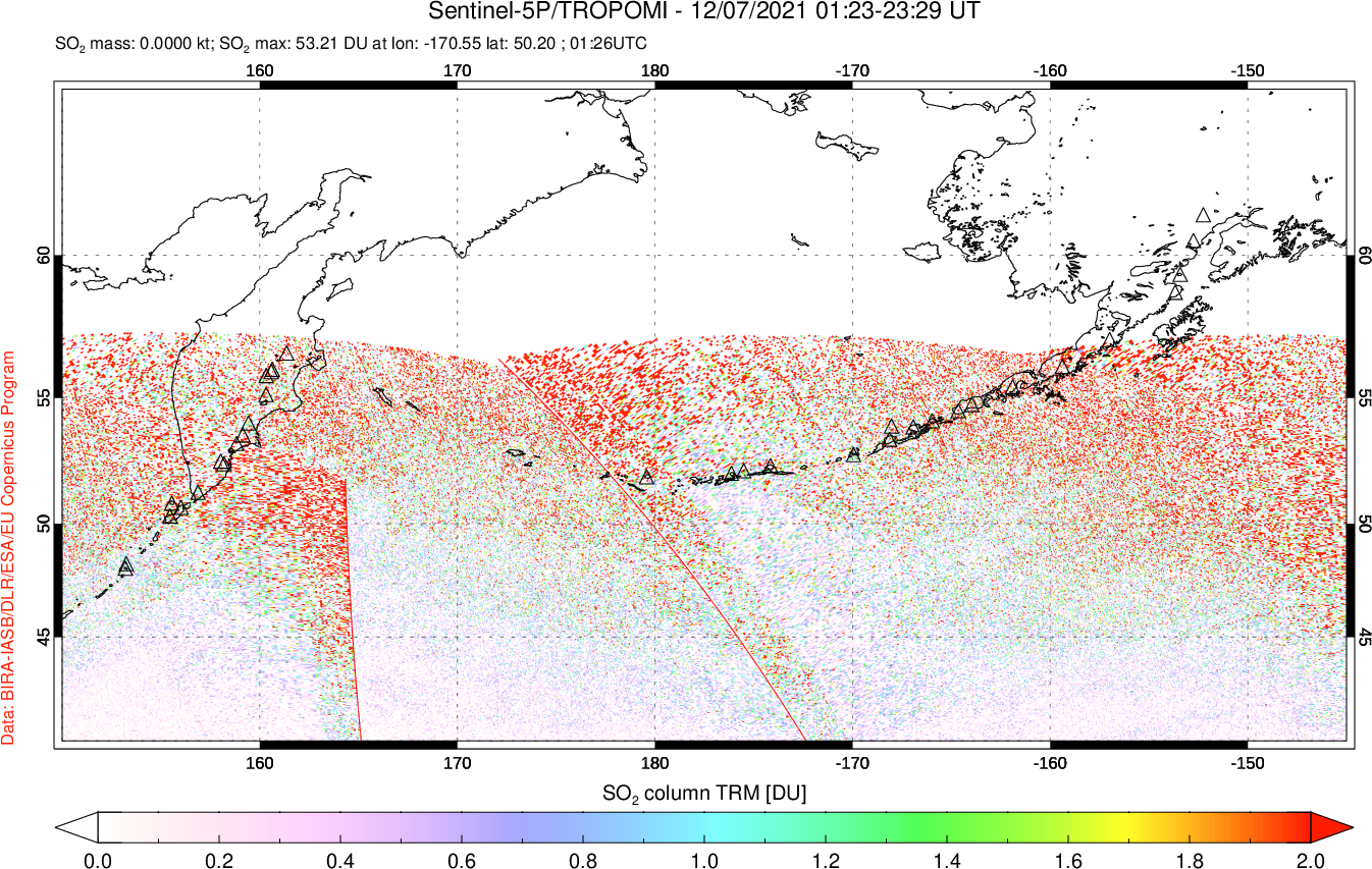 A sulfur dioxide image over North Pacific on Dec 07, 2021.
