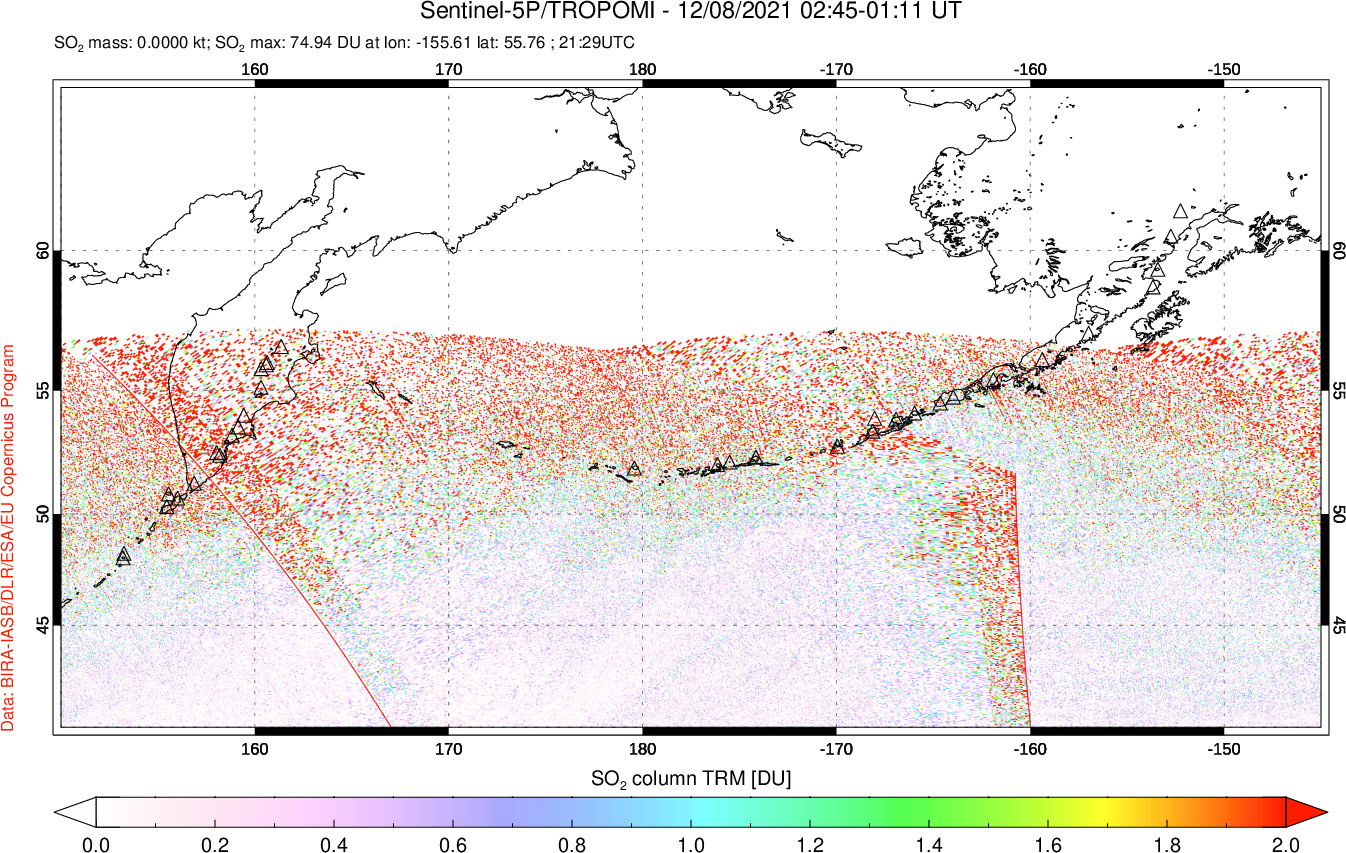 A sulfur dioxide image over North Pacific on Dec 08, 2021.