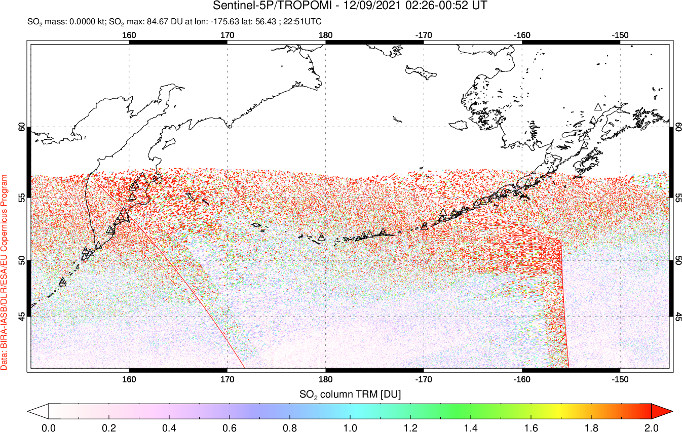 A sulfur dioxide image over North Pacific on Dec 09, 2021.