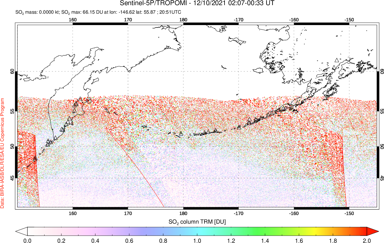 A sulfur dioxide image over North Pacific on Dec 10, 2021.