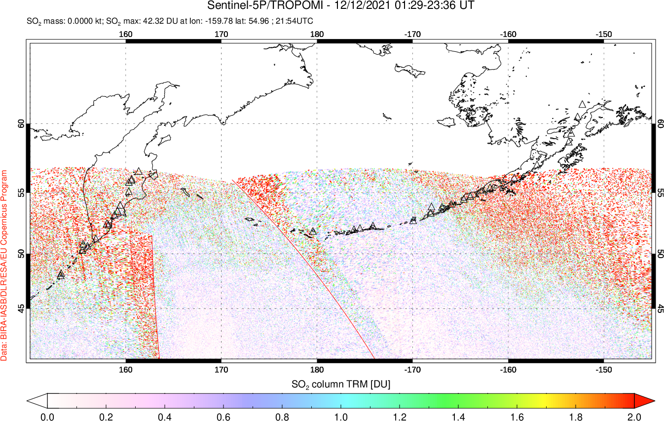 A sulfur dioxide image over North Pacific on Dec 12, 2021.