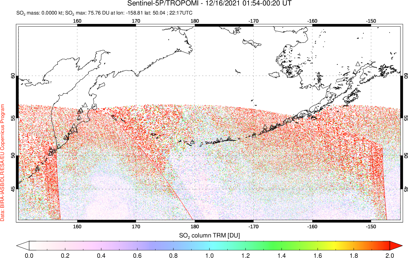 A sulfur dioxide image over North Pacific on Dec 16, 2021.