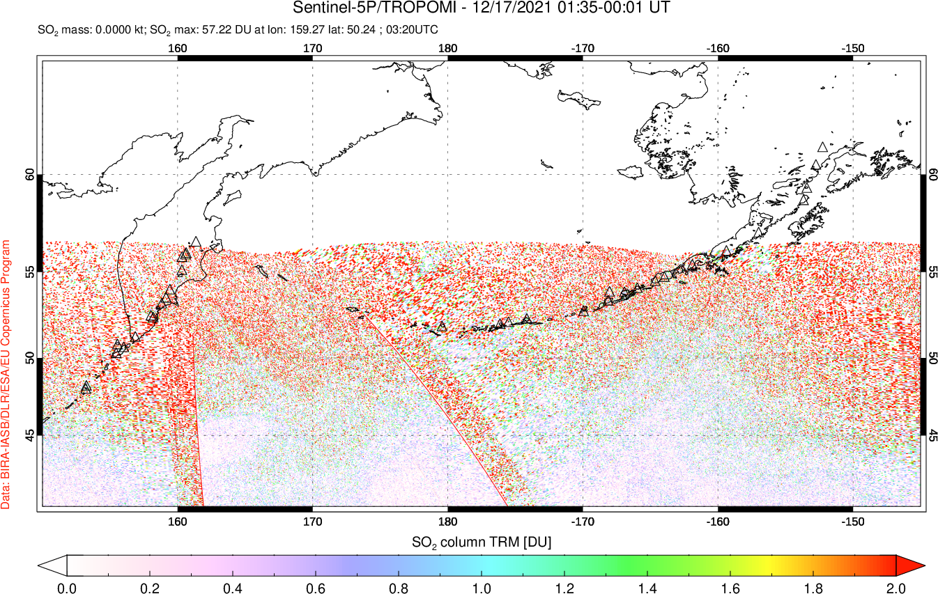 A sulfur dioxide image over North Pacific on Dec 17, 2021.
