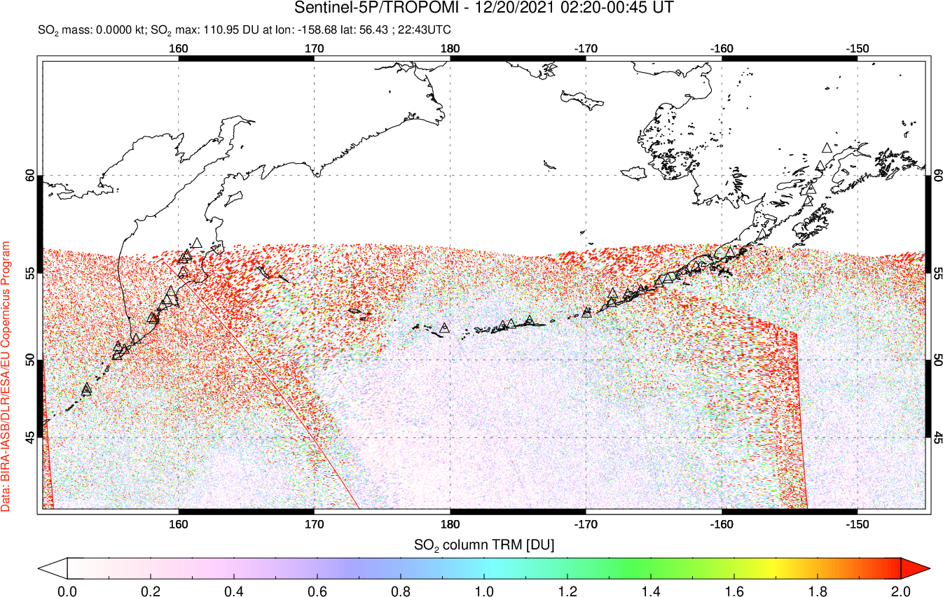 A sulfur dioxide image over North Pacific on Dec 20, 2021.
