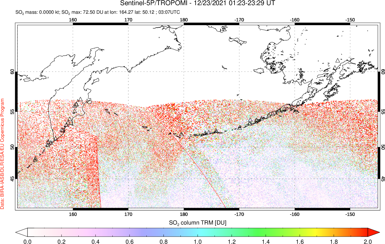 A sulfur dioxide image over North Pacific on Dec 23, 2021.
