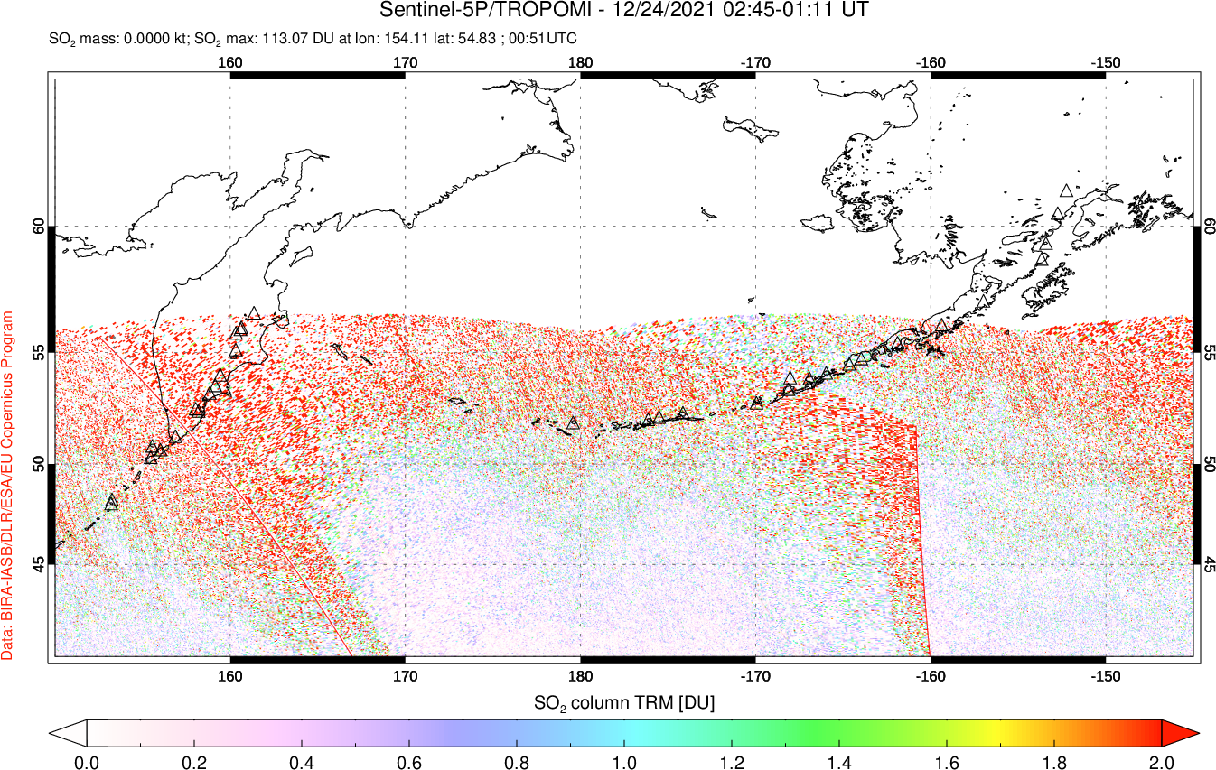 A sulfur dioxide image over North Pacific on Dec 24, 2021.