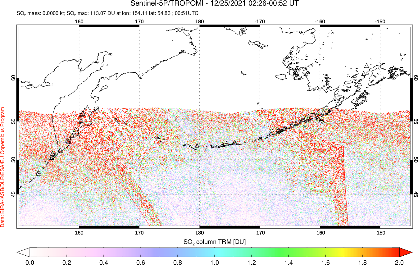 A sulfur dioxide image over North Pacific on Dec 25, 2021.