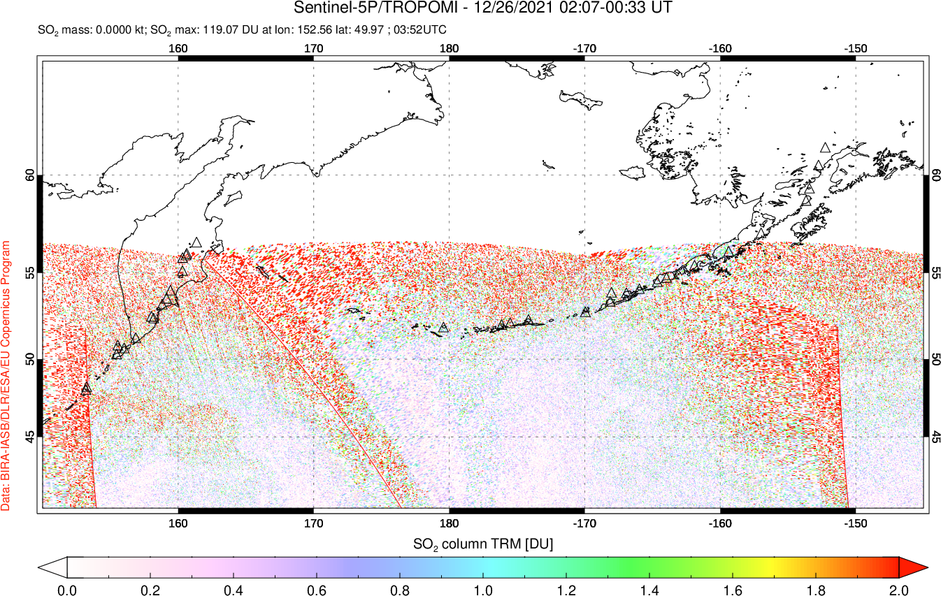 A sulfur dioxide image over North Pacific on Dec 26, 2021.