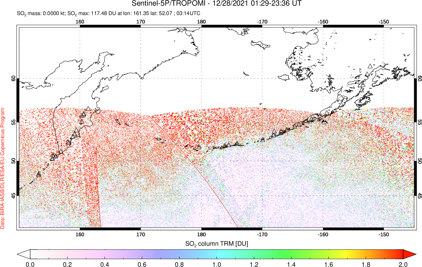 A sulfur dioxide image over North Pacific on Dec 28, 2021.