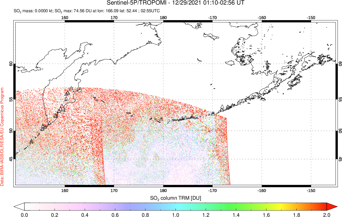 A sulfur dioxide image over North Pacific on Dec 29, 2021.