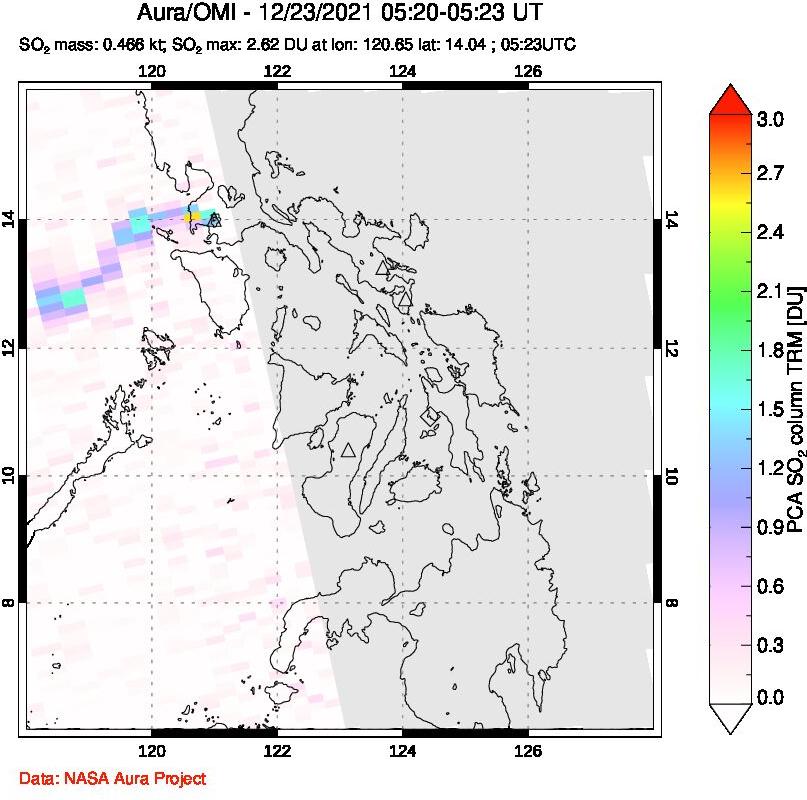 A sulfur dioxide image over Philippines on Dec 23, 2021.