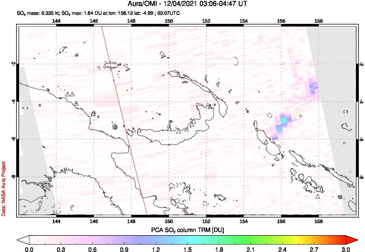 A sulfur dioxide image over Papua, New Guinea on Dec 04, 2021.