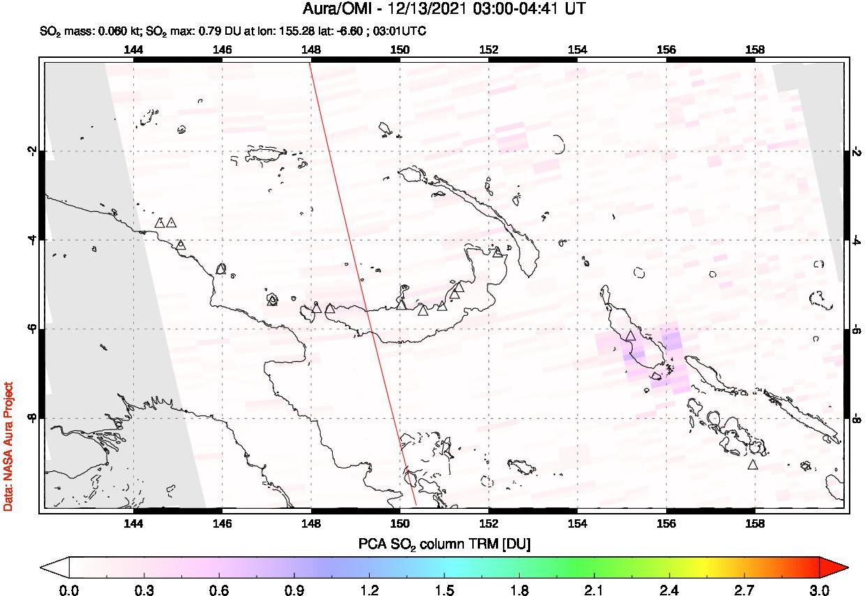 A sulfur dioxide image over Papua, New Guinea on Dec 13, 2021.