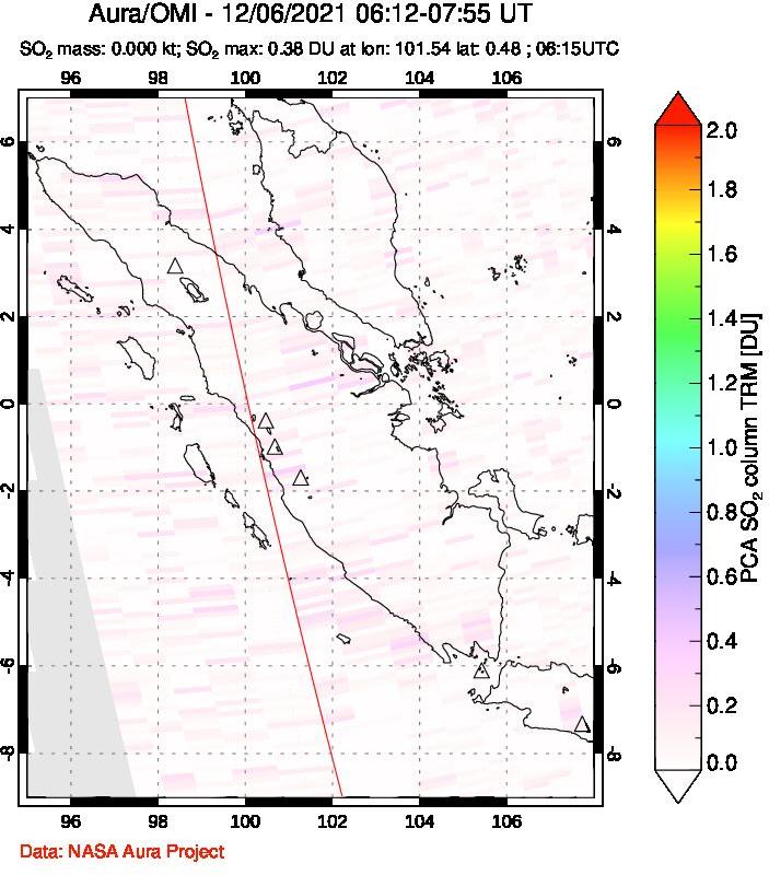 A sulfur dioxide image over Sumatra, Indonesia on Dec 06, 2021.