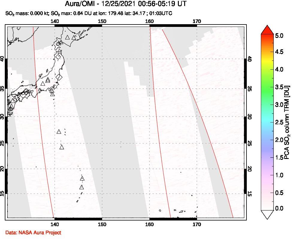 A sulfur dioxide image over Western Pacific on Dec 25, 2021.
