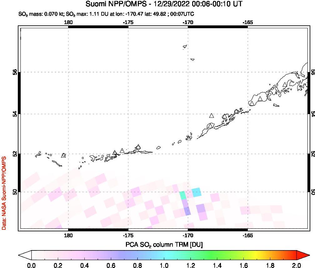 A sulfur dioxide image over Aleutian Islands, Alaska, USA on Dec 29, 2022.