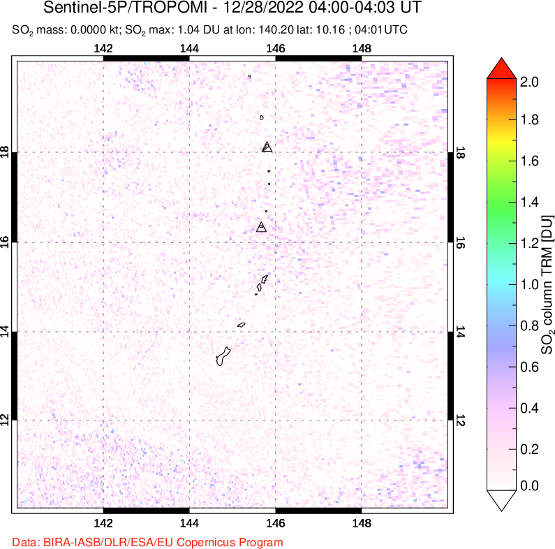 A sulfur dioxide image over Anatahan, Mariana Islands on Dec 28, 2022.