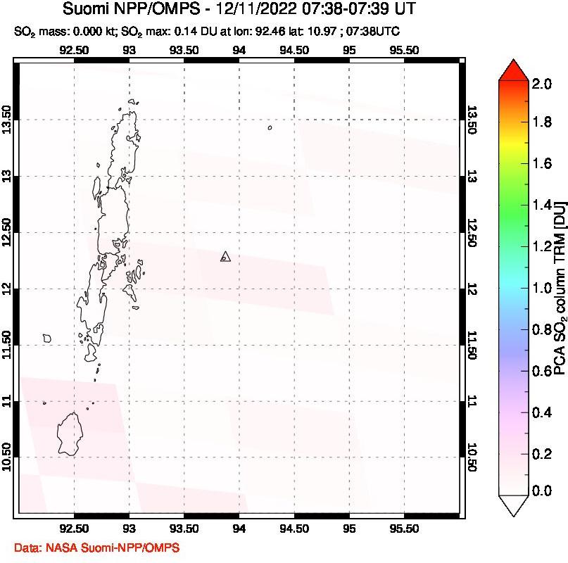 A sulfur dioxide image over Andaman Islands, Indian Ocean on Dec 11, 2022.