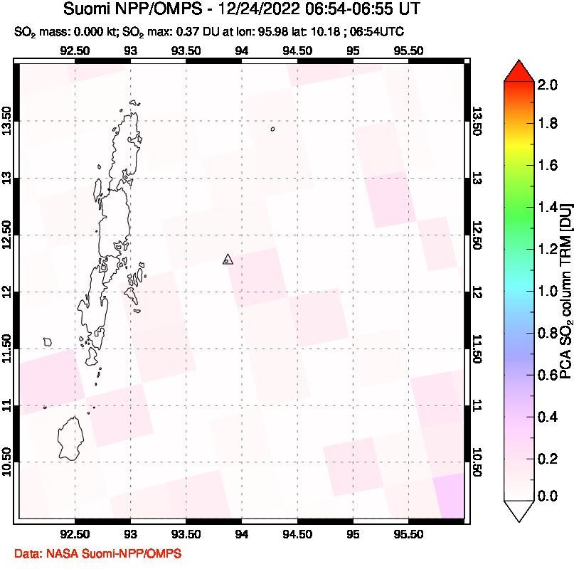 A sulfur dioxide image over Andaman Islands, Indian Ocean on Dec 24, 2022.