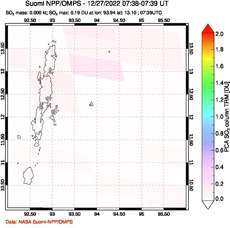 A sulfur dioxide image over Andaman Islands, Indian Ocean on Dec 27, 2022.