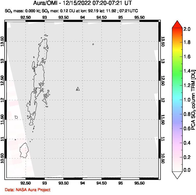 A sulfur dioxide image over Andaman Islands, Indian Ocean on Dec 15, 2022.