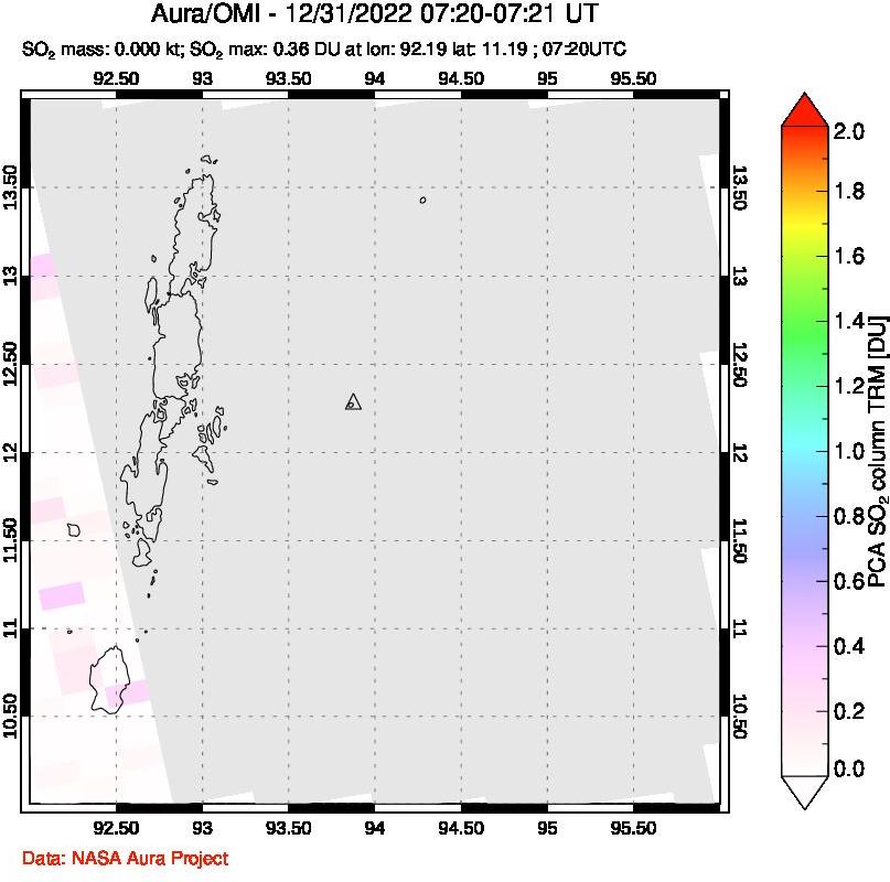 A sulfur dioxide image over Andaman Islands, Indian Ocean on Dec 31, 2022.