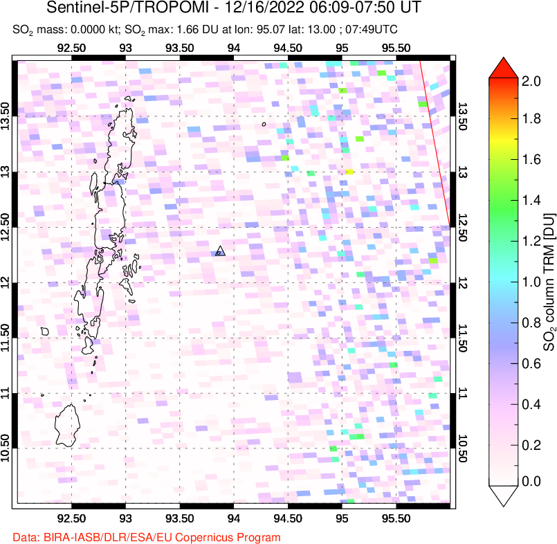 A sulfur dioxide image over Andaman Islands, Indian Ocean on Dec 16, 2022.