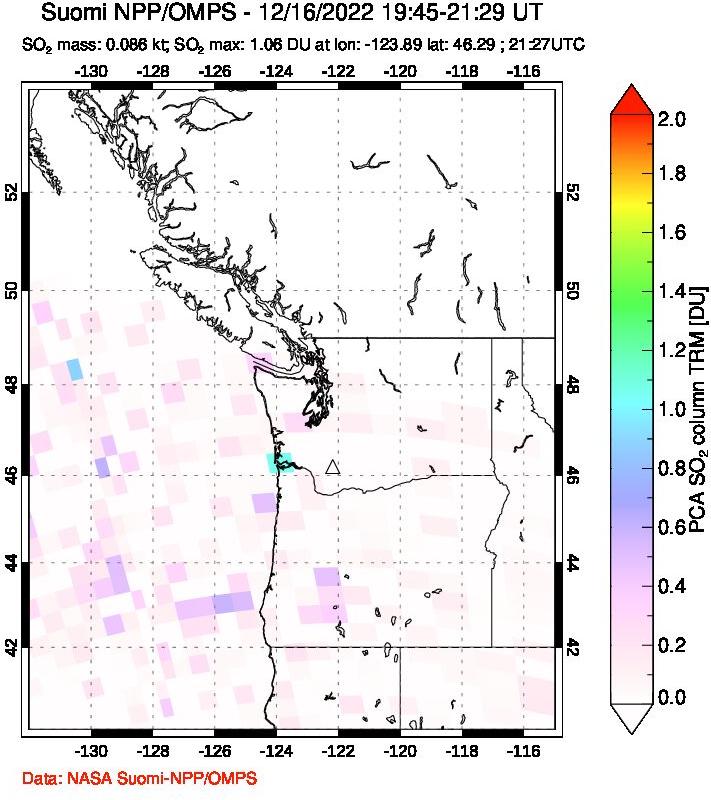 A sulfur dioxide image over Cascade Range, USA on Dec 16, 2022.