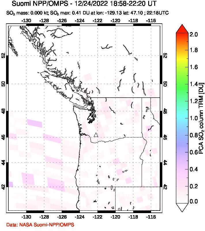 A sulfur dioxide image over Cascade Range, USA on Dec 24, 2022.