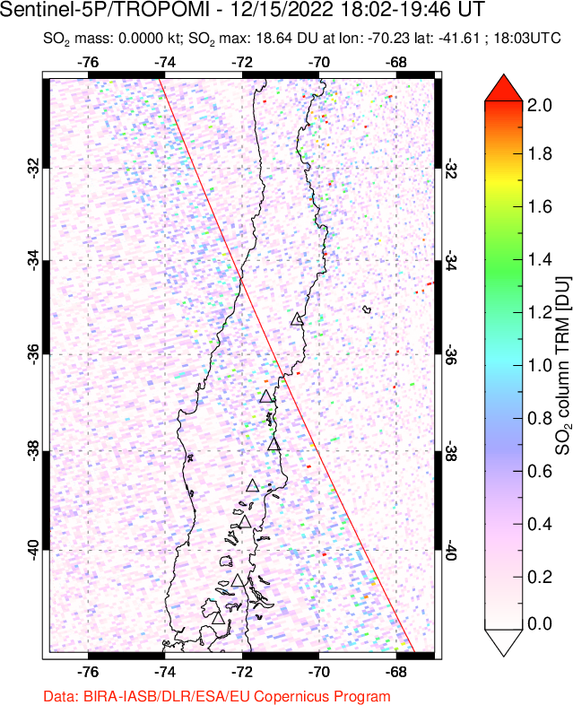 A sulfur dioxide image over Central Chile on Dec 15, 2022.
