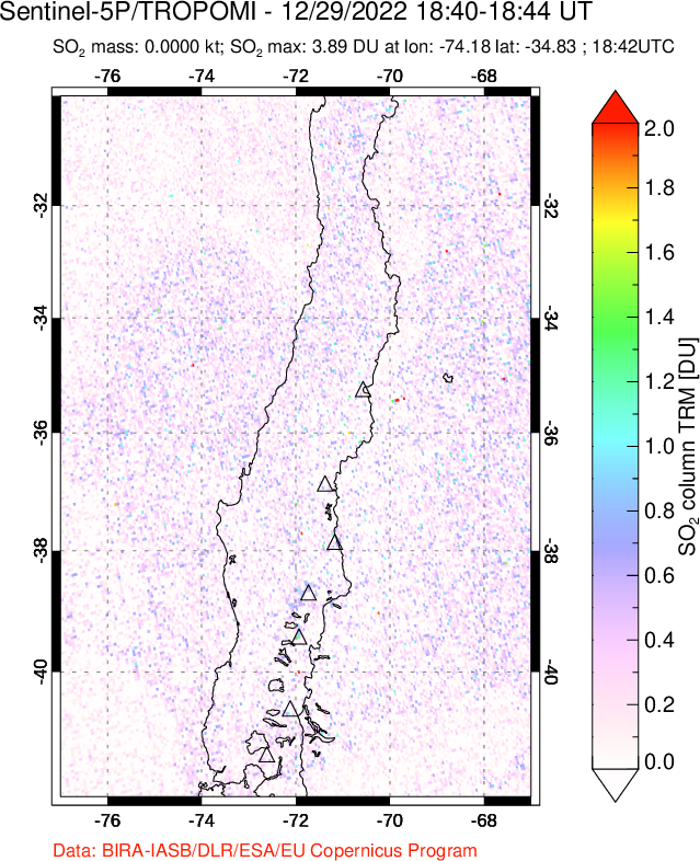 A sulfur dioxide image over Central Chile on Dec 29, 2022.