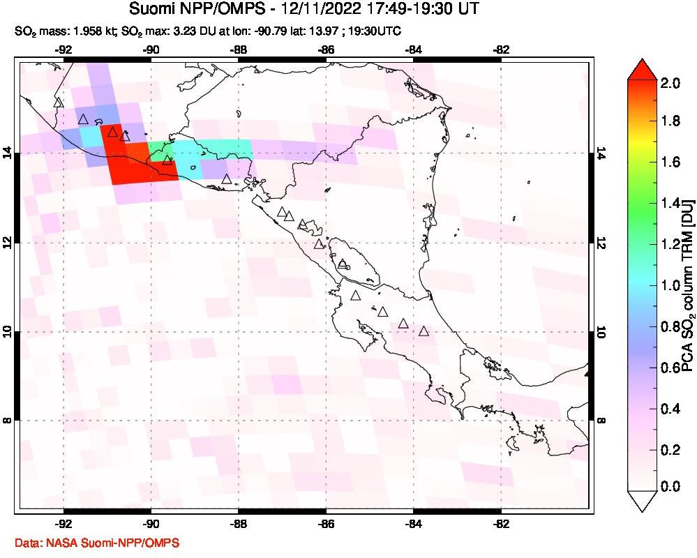 A sulfur dioxide image over Central America on Dec 11, 2022.