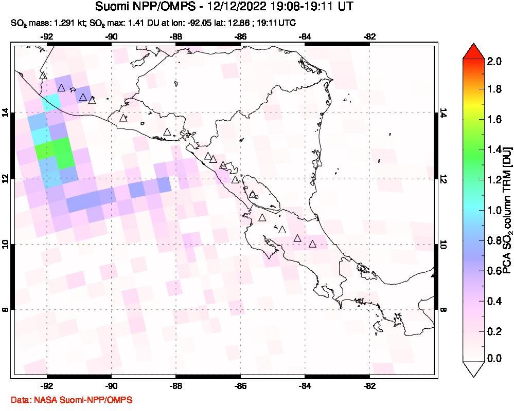 A sulfur dioxide image over Central America on Dec 12, 2022.