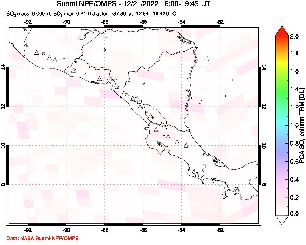 A sulfur dioxide image over Central America on Dec 21, 2022.