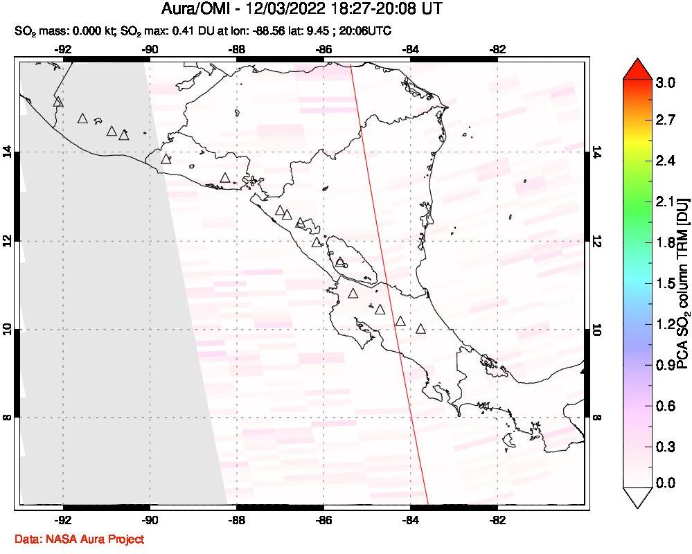 A sulfur dioxide image over Central America on Dec 03, 2022.