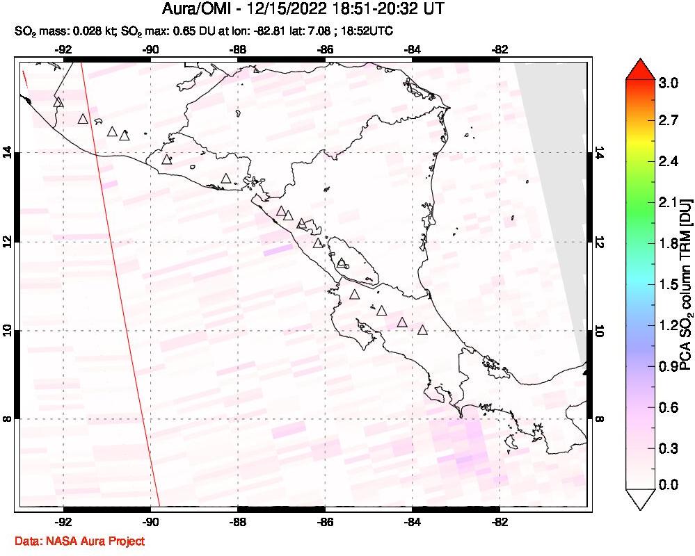 A sulfur dioxide image over Central America on Dec 15, 2022.
